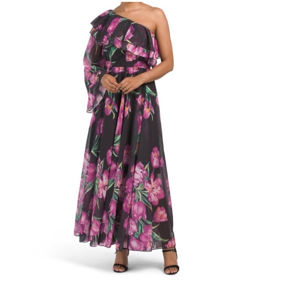 Dalia Macphee | Dresses | Nwtdalia Macphee Purple Multi One Shoulder ...